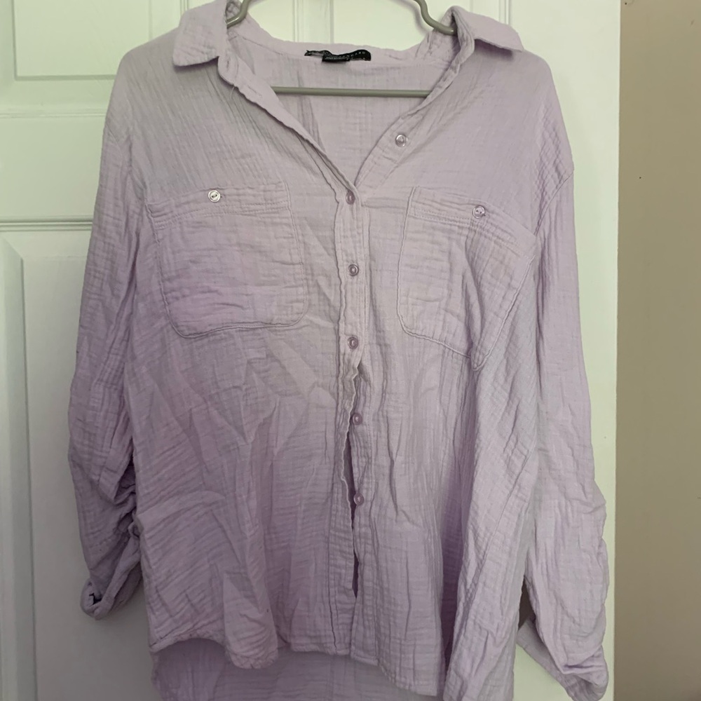 Sanctuary Lavender Gauze Button-Down Shirt